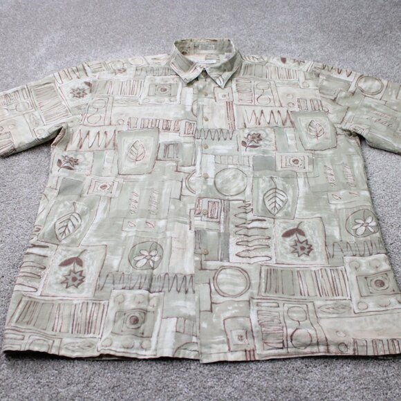 Burma Bibas Shirt Mens XL Beige Geometric 60 Singles Cotton Lawn S/S Button Up - Picture 3 of 14